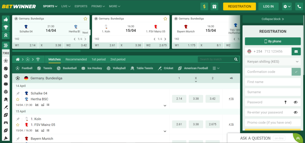 Betwinner’s sports page