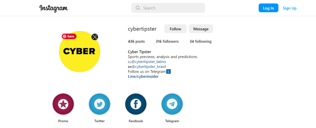 Cyber.bet official Instagram page