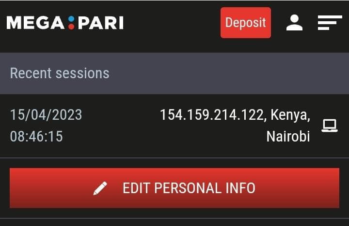 Edit Personal Info button Megapari kenya
