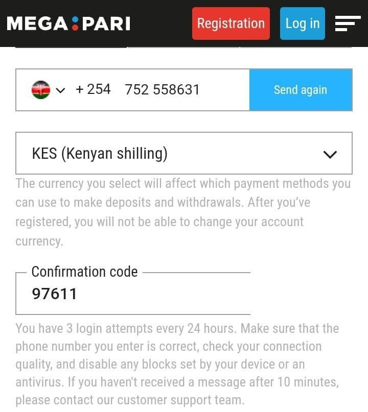 Enter confirmation code Megapari kenya