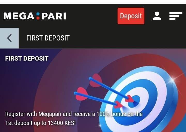 Fisrt deposit Megapari kenya