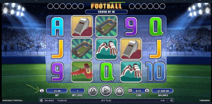 arrow pointing at the help icon in Knockout Football slot