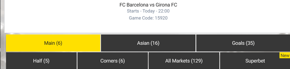 available markets for a match between FC Barcelona and Girona FC