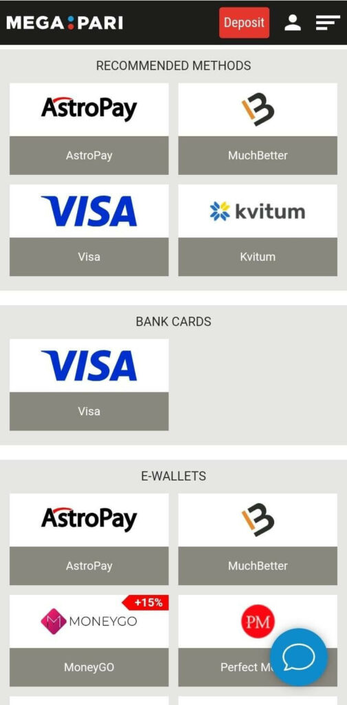 deposit payment methods of Megapari kenya