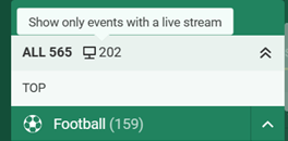 screen icon showing only events with a live stream