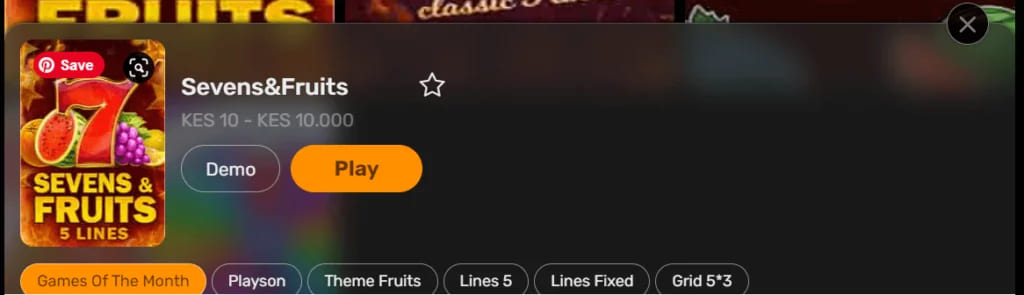 SevensFruits slot game bet ranges