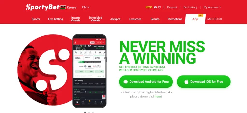SportyBets app page